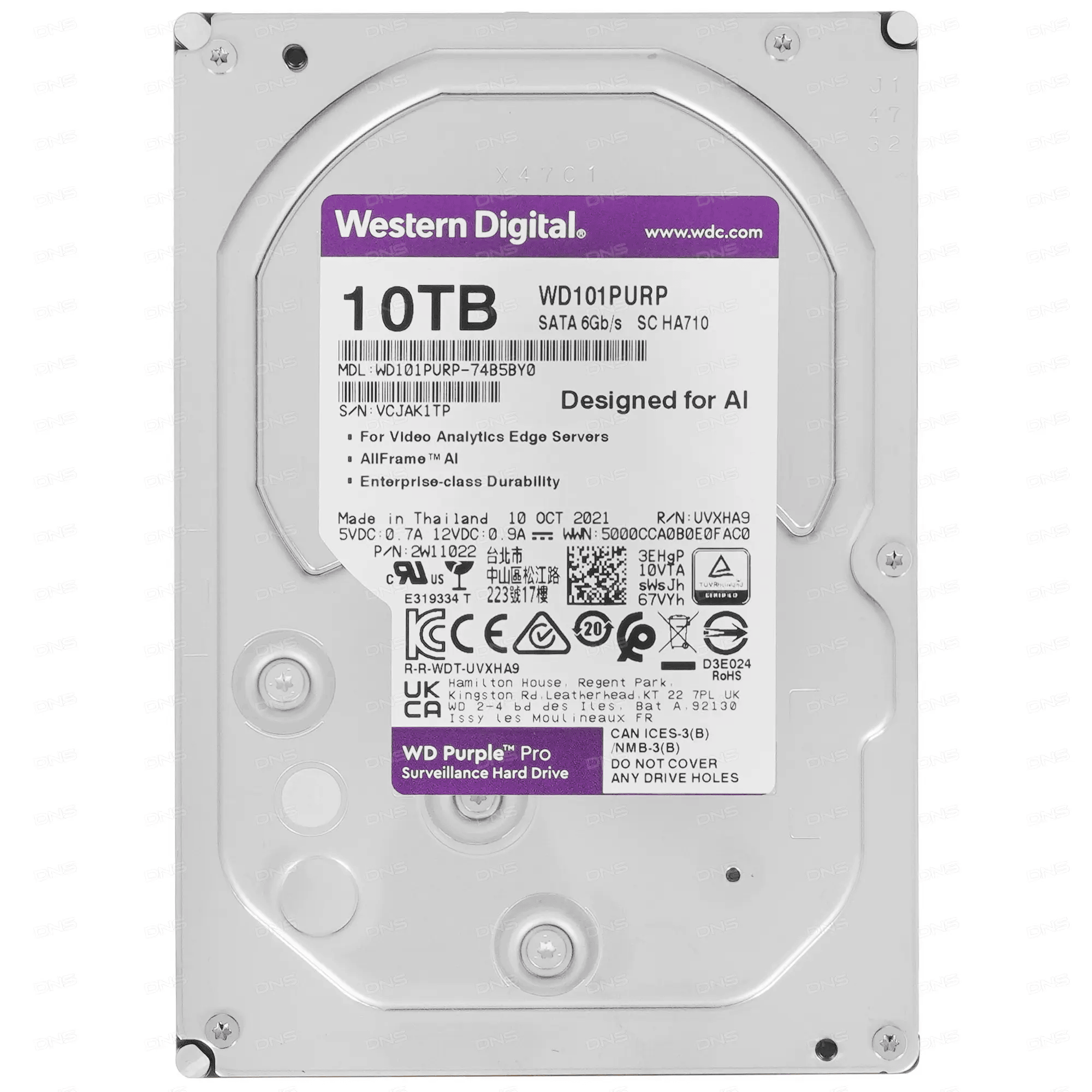 Жесткий диск 10Тб 101PURP   Original SATA-III Video Purple Pro (7200rpm) 256Mb 3.5" Western Digital (WD)