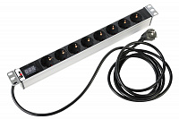 Блок розеток R-16-8S-Am-440-3 Rem-16 с амперметром, 8 Schuko, 16A, алюм., 19